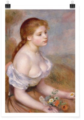 A Young Girl with Daisies, 1889, Renoir Pierre Auguste,