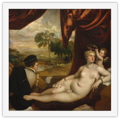Houseart Venus and the lute player, Tiziano Vecellio, Διάσημοι ζωγράφοι, 40 x 40 εκ.
