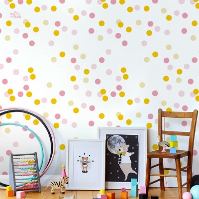 Yellow-Pink dots,Winnie The Pooh Disney Ταπετσαρίες Τοίχου 100 x 100 cm (24536)