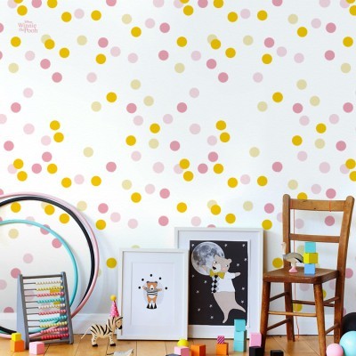 Yellow-Pink dots,Winnie The Pooh, Παιδικά, Ταπετσαρίες Τοίχου, 100 x 100 εκ.