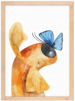 Σκύλος παίζει με πεταλούδα Παιδικά Πίνακες σε καμβά 50 x 40 cm (35580)