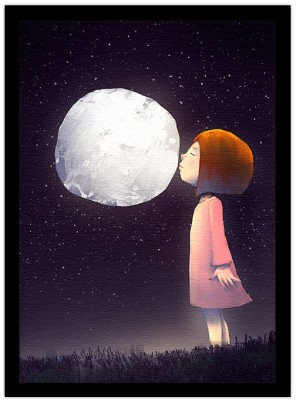 Κοριτσάκι φιλάει το φεγγάρι, Παιδικά, Πίνακες σε καμβά, 15 x 20 εκ.