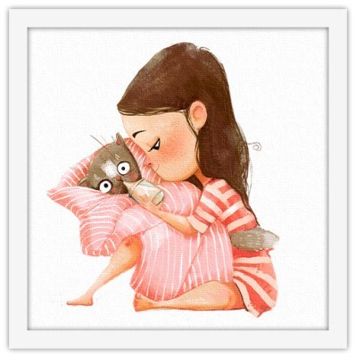 Κορίτσι ταΐζει γάτα Παιδικά Πίνακες σε καμβά 50 x 50 cm (35891)