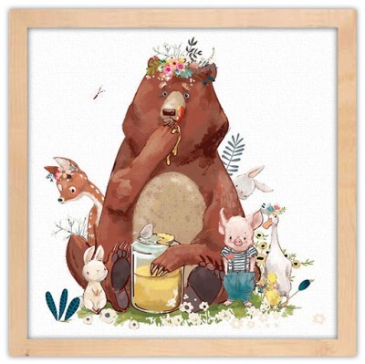 Αρκούδα τρώει το μέλι, Παιδικά, Πίνακες σε καμβά, 40 x 40 εκ.