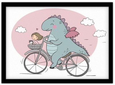 Δεινόσαυρος κάνει ποδήλατο Παιδικά Πίνακες σε καμβά 54 x 65 cm (35993)