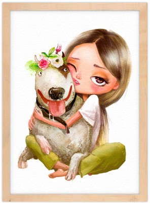 Κορίτσι αγκαλιάζει σκύλο Παιδικά Πίνακες σε καμβά 54 x 40 cm (36010)