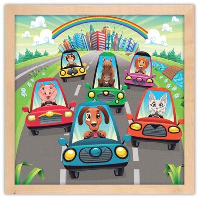 Ζώα στον αυτοκινητόδρομο, Παιδικά, Πίνακες σε καμβά, 40 x 40 εκ.