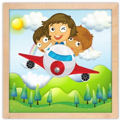 Παιδάκια σε αεροπλάνο, Παιδικά, Πίνακες σε καμβά, 40 x 40 εκ.