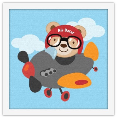 Αρκουδάκι πιλότος με αεροπλανάκι Παιδικά Πίνακες σε καμβά 50 x 50 cm (14890)