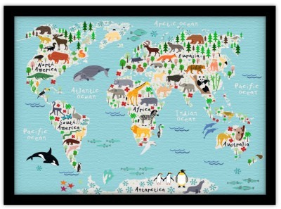 Χάρτης με ζώα, Παιδικά, Πίνακες σε καμβά, 20 x 15 εκ.