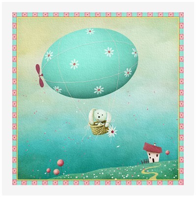 Κουνέλι σε αερόστατο, Παιδικά, Πίνακες σε καμβά, 40 x 40 εκ.