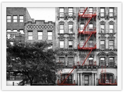 Κόκκινες εξωτερικές σκάλες σε κτίριο του Λονδίνου, Πόλεις - Ταξίδια, Πίνακες σε καμβά, 20 x 15 εκ.