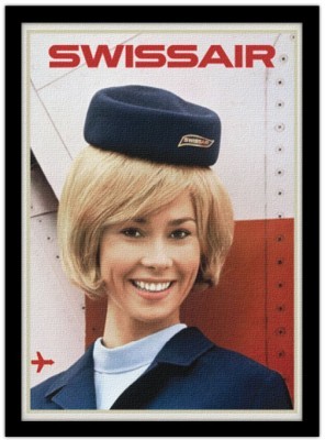 Παλιά πόστερς αεροσυνοδός Swissair, Vintage, Πίνακες σε καμβά, 15 x 20 εκ.