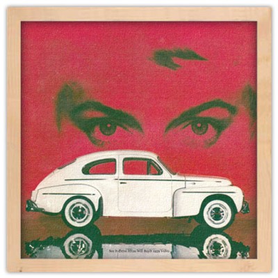 Παλιά πόστερς λευκό αυτοκίνητο Vintage Πίνακες σε καμβά 50 x 50 cm (11399)