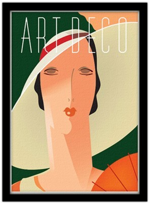 Art deco γυναίκα με μεγάλο καπέλο, Vintage, Πίνακες σε καμβά, 15 x 20 εκ.