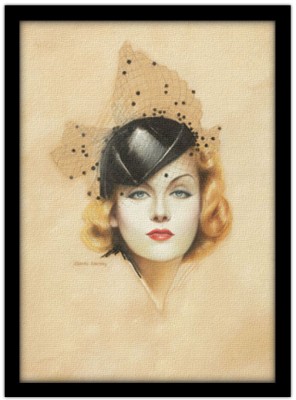 Pin up γυναίκα με καπέλο από τούλι, Vintage, Πίνακες σε καμβά, 15 x 20 εκ.