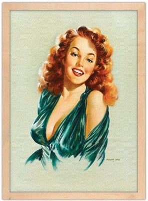Pin up γυναίκα κοκκινομάλλα, Vintage, Πίνακες σε καμβά, 15 x 20 εκ.