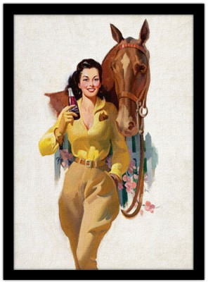 Pin up γυναίκα με άλογο, Vintage, Πίνακες σε καμβά, 15 x 20 εκ.