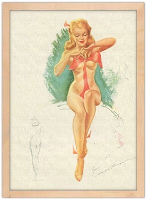 Pin up γυναίκα με κόκκινο φιόγκο, Vintage, Πίνακες σε καμβά, 15 x 20 εκ.