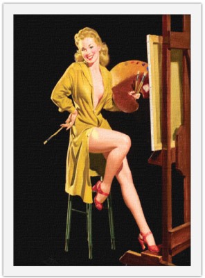 Pin up γυναίκα ζωγράφος, Vintage, Πίνακες σε καμβά, 15 x 20 εκ.