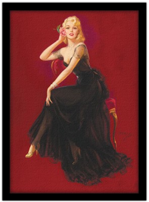 Pin up γυναίκα με μαύρο φόρεμα, Vintage, Πίνακες σε καμβά, 15 x 20 εκ.