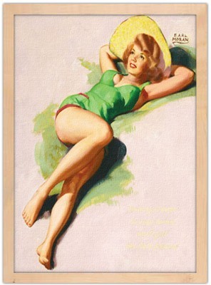 Pin up γυναίκα ξαπλωμένη στην άμμο Vintage Πίνακες σε καμβά 56 x 45 cm (10410)