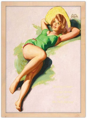 Pin up γυναίκα ξαπλωμένη στην άμμο, Vintage, Πίνακες σε καμβά, 15 x 20 εκ.