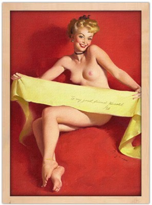 Pin up γυναίκα με κίτρινη κορδέλα Vintage Πίνακες σε καμβά 66 x 45 cm (10411)
