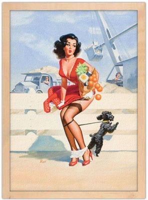 Pin up γυναίκα με σκύλο, Vintage, Πίνακες σε καμβά, 15 x 20 εκ.
