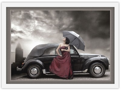 Art deco γυναίκα σε αυτοκίνητο αντίκα, Vintage, Πίνακες σε καμβά, 20 x 15 εκ.