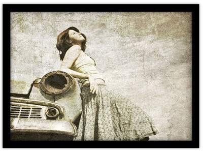 Ρετρό κορίτσι με το αυτοκίνητό Vintage Πίνακες σε καμβά 50 x 55 cm (12582)