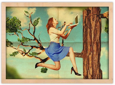 Κορίτσι σε ένα δέντρο, Vintage, Πίνακες σε καμβά, 20 x 15 εκ.