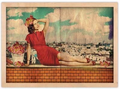 Retro girl Vintage Πίνακες σε καμβά 40 x 60 cm (12579)