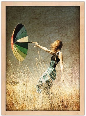 Κορίτσι που κρατάει πολύχρωμη ομπρέλα, Vintage, Πίνακες σε καμβά, 15 x 20 εκ.