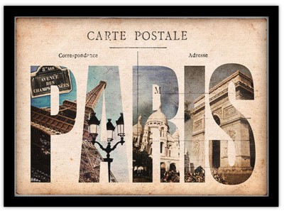 Kαρτ-ποστάλ από το Παρίσι Vintage Πίνακες σε καμβά 41 x 61 cm (19376)