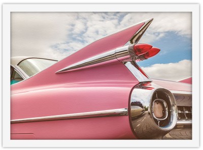 Ροζ ρετρό αμάξι, Vintage, Πίνακες σε καμβά, 30 x 20 εκ. (44757)