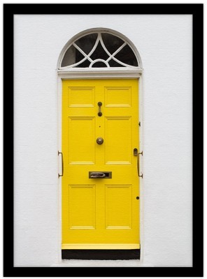 Κίτρινη πόρτα στον λευκό τοίχο Διάφορα Πίνακες σε καμβά 20 x 30 εκ. (44779)