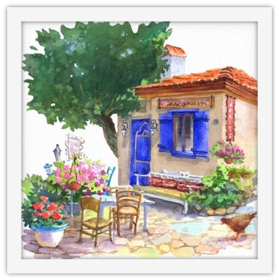 Παραδοσιακό μεσογειακό σπίτι, Πίνακας με νερομπογιά, Ελ