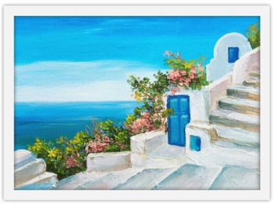 Σπίτι κοντά στη θάλασσα με πολύχρωμα λουλούδια. Ελλάδα Πίνακες σε καμβά 41 x 61 cm (32108)