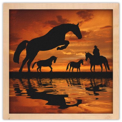 Άλογα στο ηλιοβασίλεμα Ζώα Πίνακες σε καμβά 44 x 45 cm (12725)