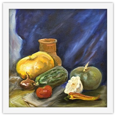 Φρούτα και λαχανικά σε μπλε φόντο Ζωγραφική Πίνακες σε καμβά 50 x 50 cm (10480)