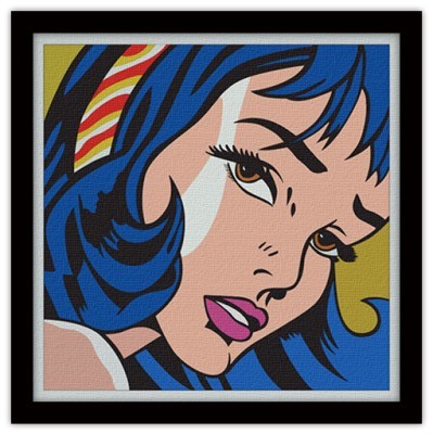 Pop art κορίτσι με μπλε μαλλιά Κόμικς Πίνακες σε καμβά 50 x 50 cm (10425)