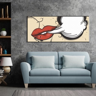 Μοντέρνα χείλη που καπνίζουν Κόμικς Πίνακες σε καμβά 40 x 95 cm (12626)