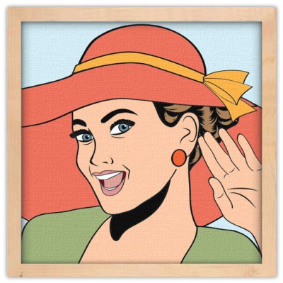 Retro όμορφη γυναίκα με κόκκινο καπέλο Κόμικς Πίνακες σε καμβά 50 x 50 cm (12596)