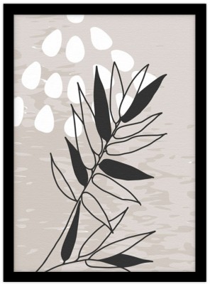 Φύλλο σε μπεζ φόντο, Line Art, Πίνακες σε καμβά, 15 x 20 εκ.