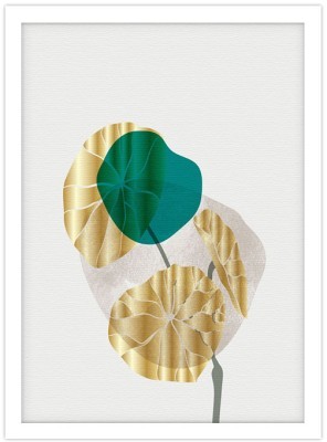 Χρυσό & πράσινο κλαδί με φύλλα, Line Art, Πίνακες σε καμβά, 20 x 30 εκ. (43468)