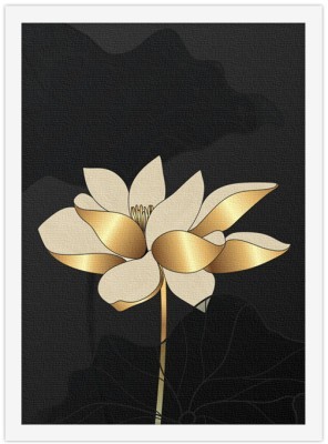 Χρυσό λουλούδι στο μαύρο, Line Art, Πίνακες σε καμβά, 20 x 30 εκ. (45686)
