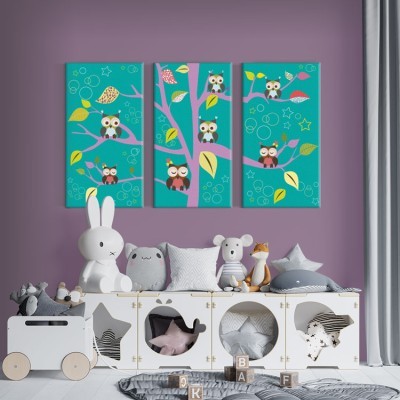 Κουκουβάγιες σε δέντρο, Παιδικά, Multipanel, 120 x 75 εκ.