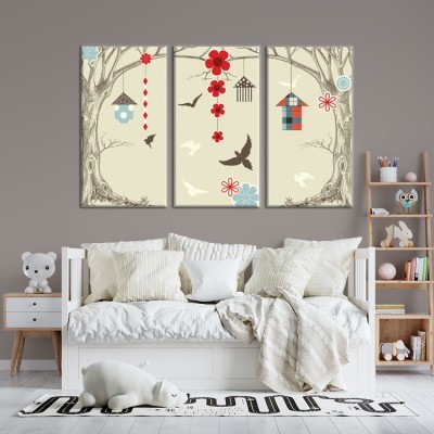 Ρετρό πουλιά, Παιδικά, Multipanel, 120 x 75 εκ.