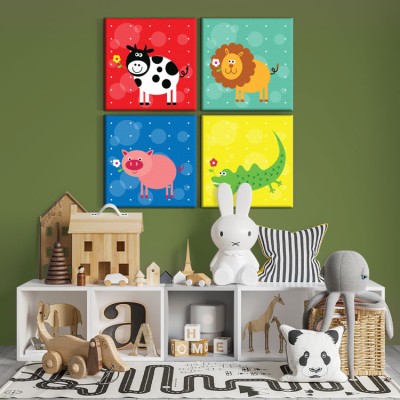 Houseart Πολύχρωμα Χαρούμενα Ζωάκια, Παιδικά, Multipanel, 100 x 100 εκ.